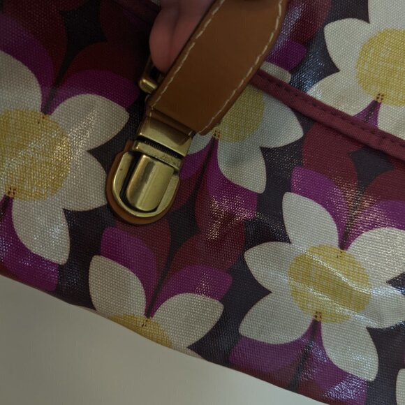 Fossil Oil Cloth Floral Satchel Crossbody Shoulder Bag Midcentury Pattern - Picture 8 of 10